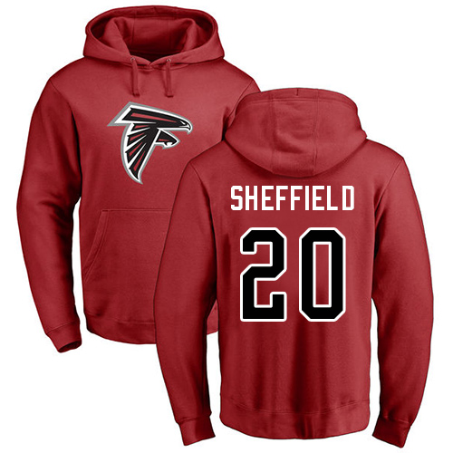 Atlanta Falcons Men Red Kendall Sheffield Name And Number Logo NFL Football 20 Pullover Hoodie Sweatshirts